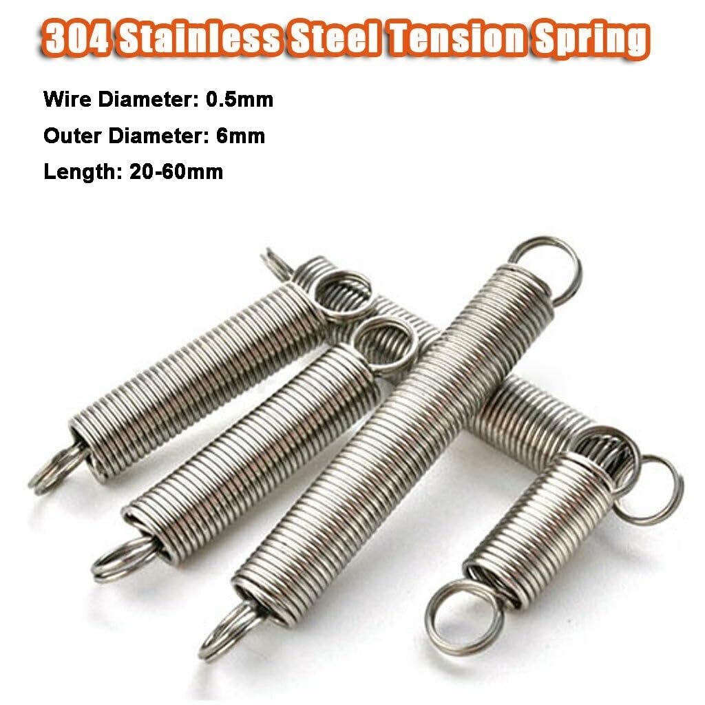 10Pcs 304 Stainless Hardware Accessories Wire Diameter 0.5mm Dual Hook Small Expansion Tension Spring Outer Diameter 6mm(0.5 x 6 x 50mm)