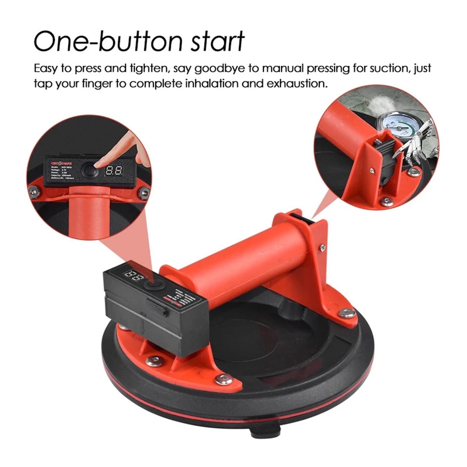 Electric Vacuum Suction Cups With Type C Charging Port, Tile Suction Cup, Glass Suction Cups, Glass Suckers, Electric Suction Lifter, Load Over 200 Kg, For Rough And Smooth Surfaces