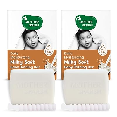 Mother Sparsh Moisturizing Milky Baby Bathing Soap Bar - 75gX2 | pH 5.5 with Milk, Coconut Oil and Vitamin E, Prevents D