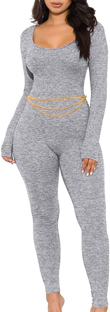 GOKATOSAU Women's Sexy Long Sleeve Bodycon Solid Outfits Club Rompers Jumpsuits