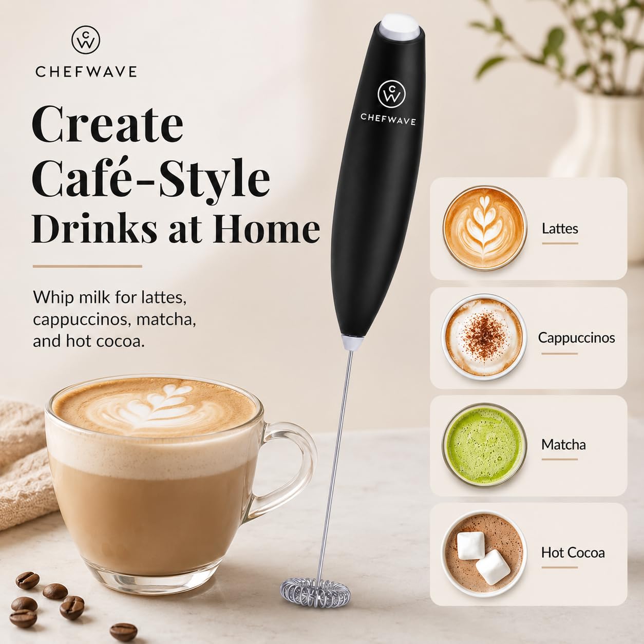Amazon.com: ChefWave Handheld Milk Frother, Powerful Electric Mini