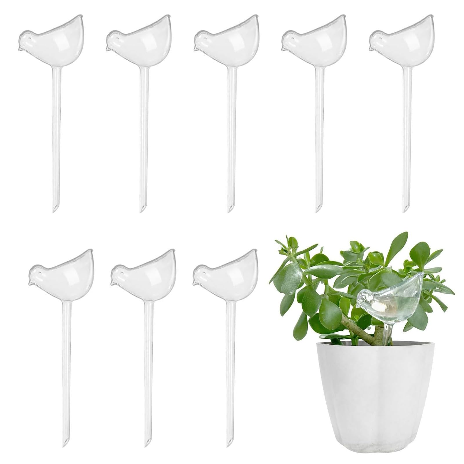 Lot de 8 Goutteurs d'eau pour Plantes, Arroseur pour plantes en forme d'oiseau transparent, Globes d'arrosage automatique en plastique, Ampoules à arrosage automatique pour jardin intérieur extérieur
