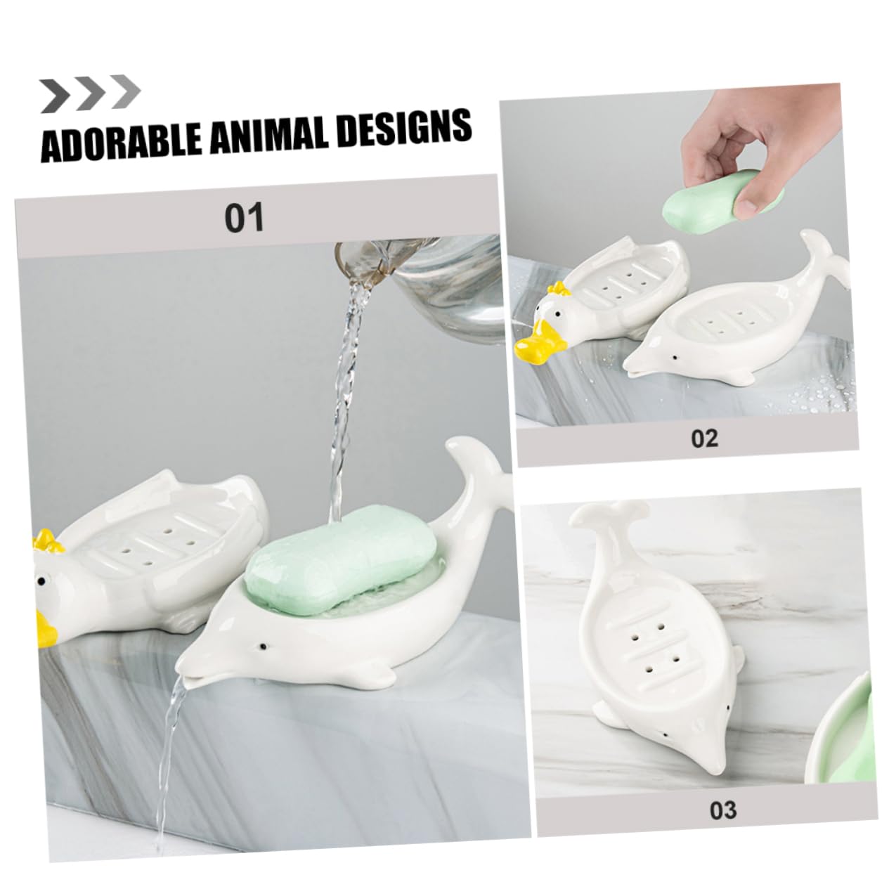 Jaboneras de Cerámica 2 Piezas en Forma de Animal Marino | Autodrenaje, para Baño y Decoración, también Sirve para Joyas, Adecuado como Obsequio de Inauguración