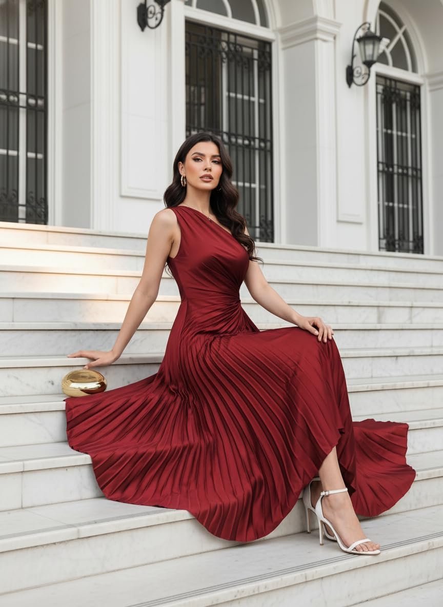Satin One Shoulder Bridesmaid Dresses with Pleates for Women Asymmetrical Corset Long Formal Wedding Guest Dress - Image 6