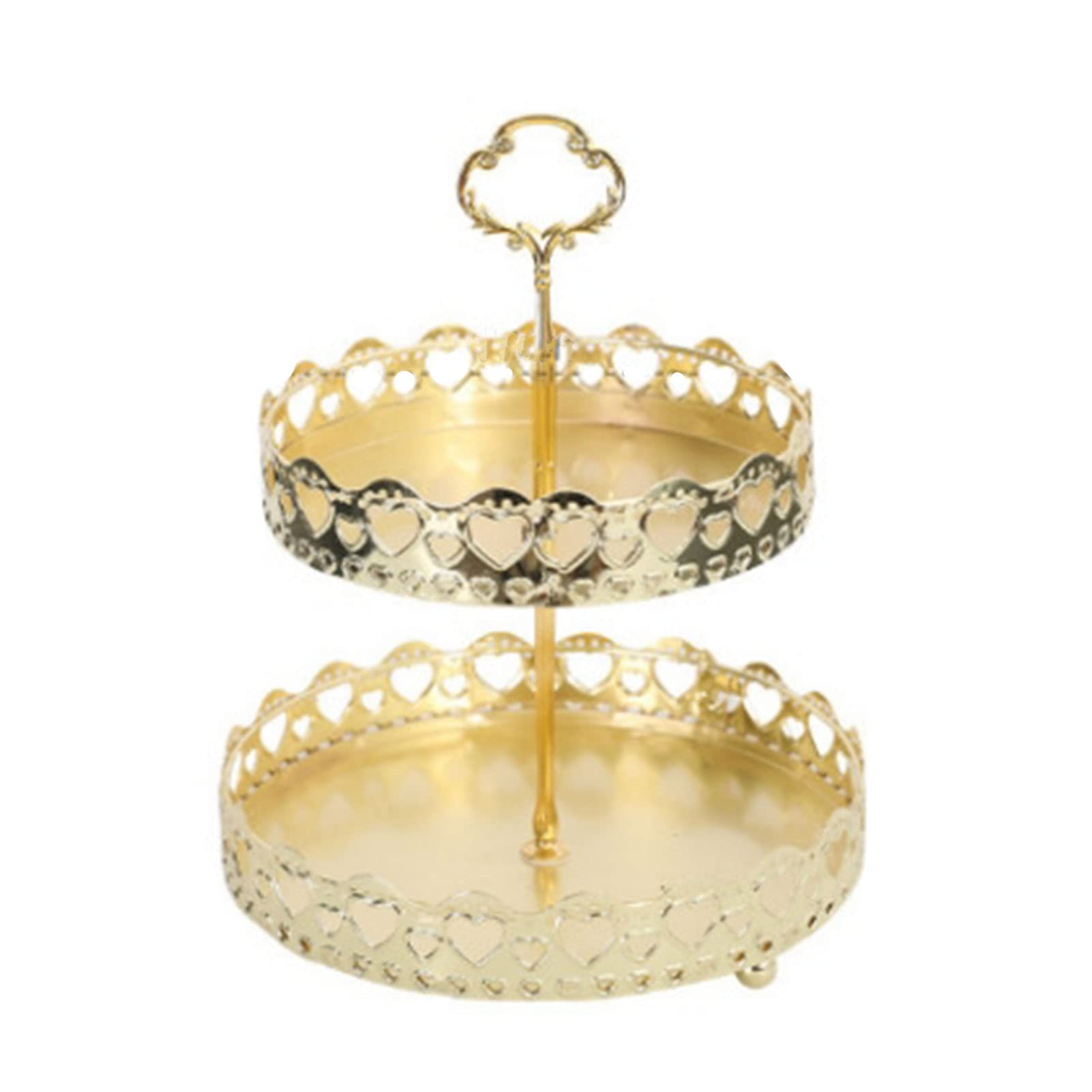 Cocoarm Vassoio per Pasticceria a Doppio Strato Vassoio da Portata in Rame Piatto da Esposizione Rotondo Dorato per Dessert con Superficie Liscia e Motivo Decorativo per Tavolo da Dessert Domestico