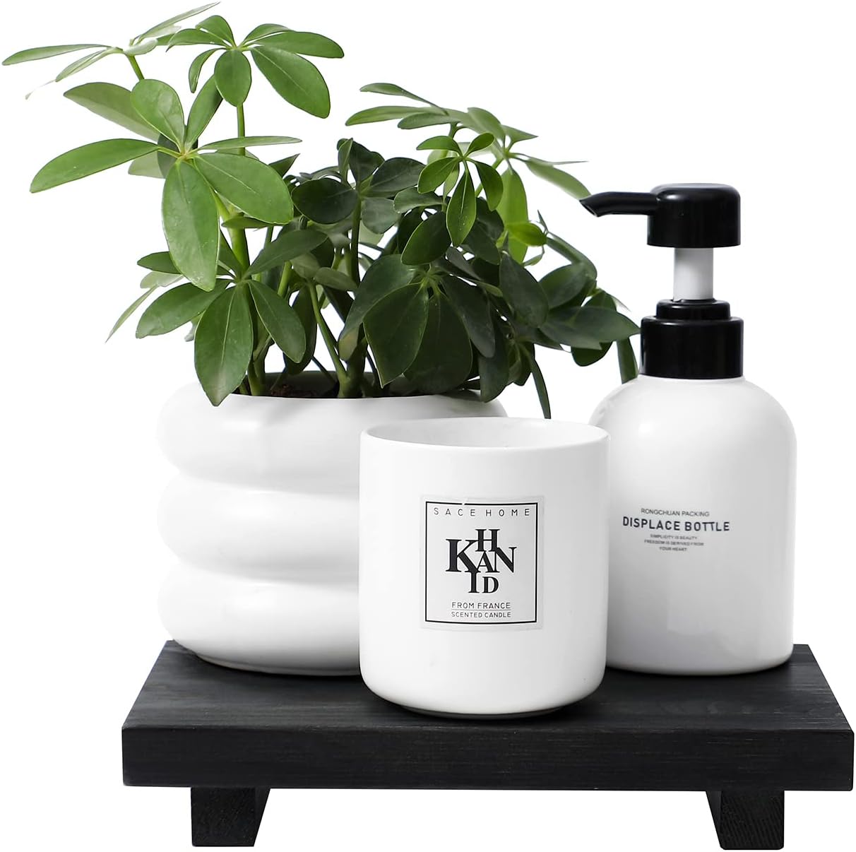 ElfBello Wood Pedestal Stand Decorative Tray, Farmhouse