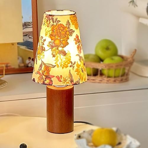 Miniatura 5 de Lamp for Desk Romantic Atmosphere Table Lamp Solid Wood Retro Floral Table Lamp Bedroom Fabric Table Lamp Desk Lamps for Home Office