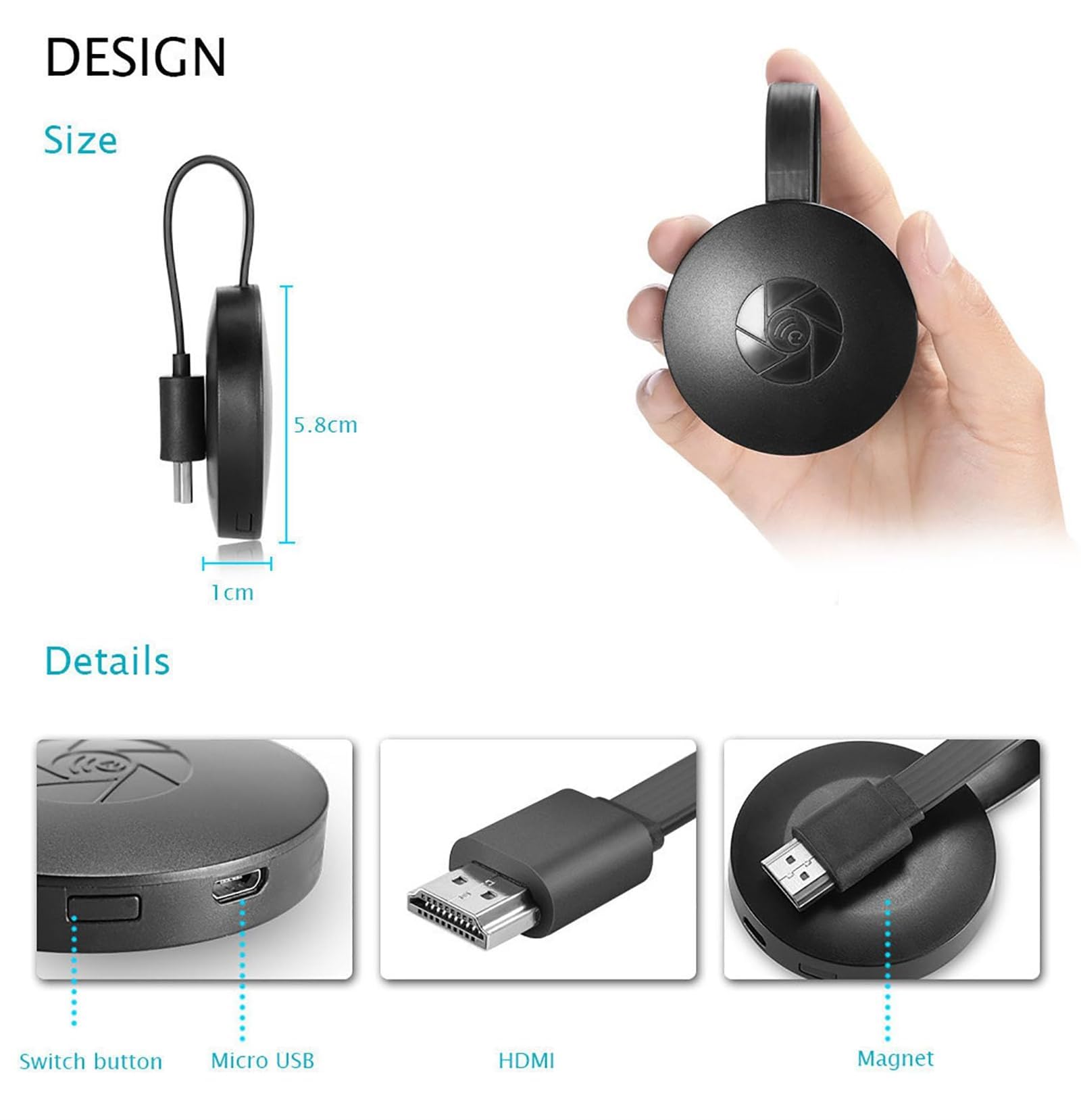 Boîtier TV Adaptateur HDMI Projecteur d'écran sans Fil PC vers TV Streaming sans Fil