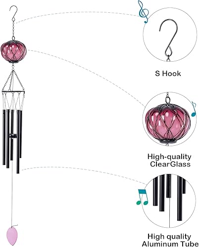 Miniatura 2 de Taman Campanilla de viento para exteriores Campanillas de viento de vidrio de 35.5 pulgadas para exterior, tono profundo, regalo conmemorativo