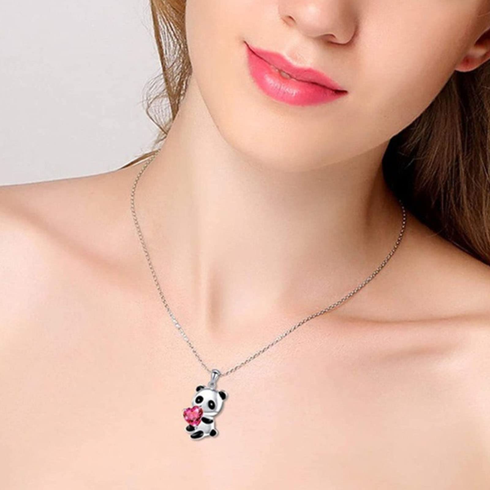 Yienate Collana Panda di Cristallo Girocollo Argento Blu Cuore