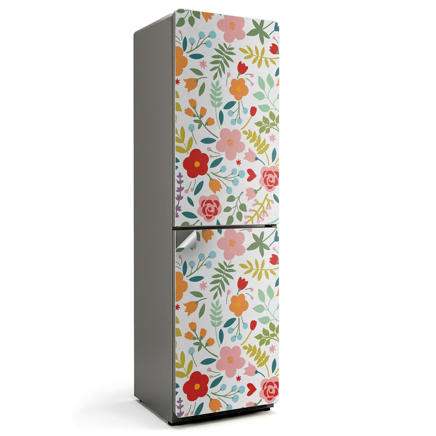 Aufkleber für den Kühlschrank 60x205 cm Matt Dekorfolie Dekoration für Küche in vielen Designs Kühlschrankfolie Selbstklebend Schutz vor Beschädigungen - Fröhliches Blumenmuster