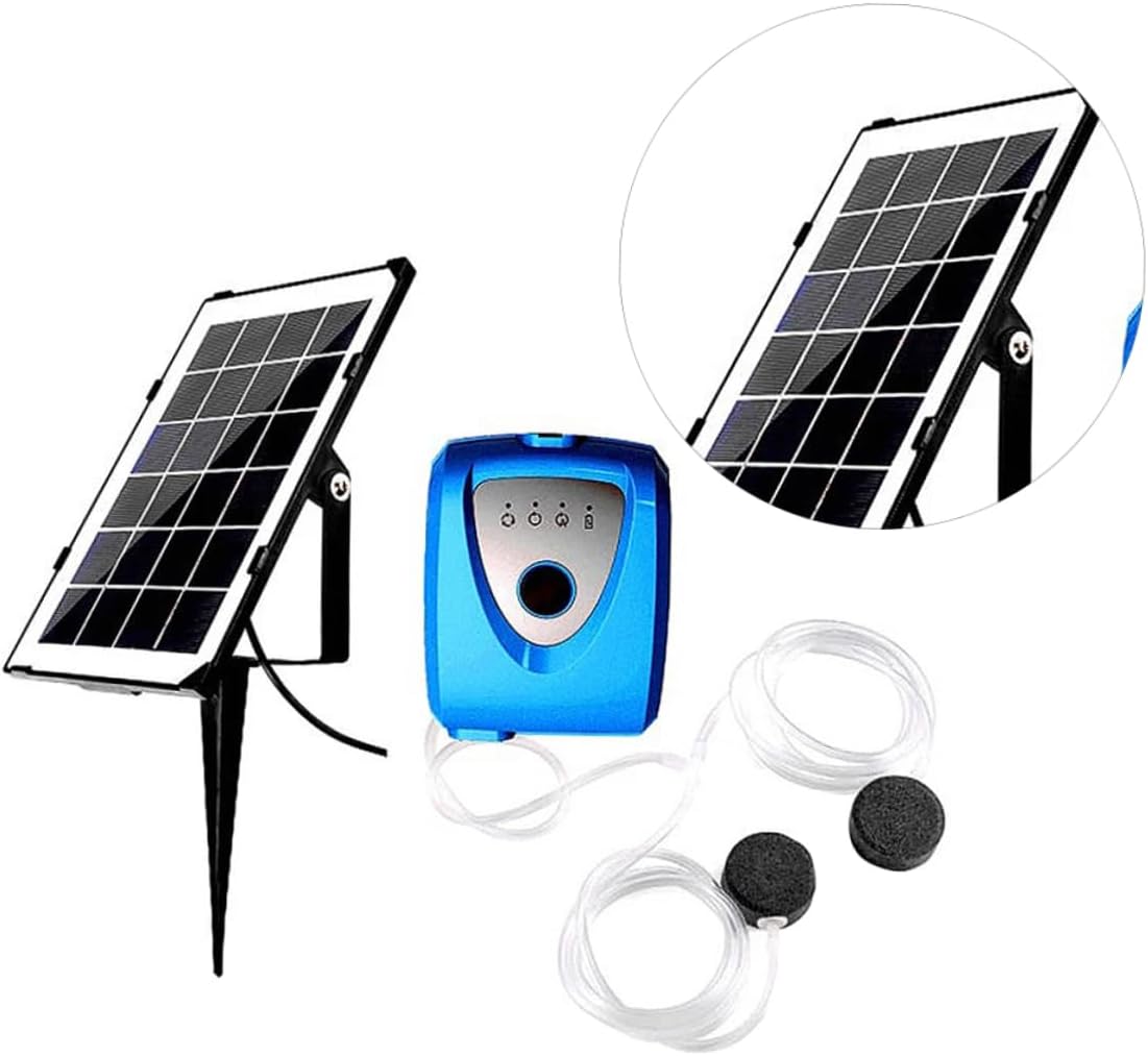 Kisangel Solar Powered Dual Oxygen Pump for Fish Tank Rechargeable Low Noise Aquarium Air Pump for Aquariums