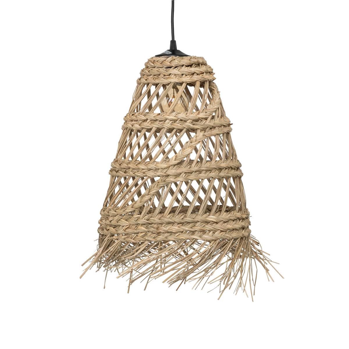 Atmosphera - Suspension Lahys en Paille Tressée Beige, D. 28 x H 48 cm, Abat-Jour Ajouré Style Bohème - Luminaire pour Salon, Chambre