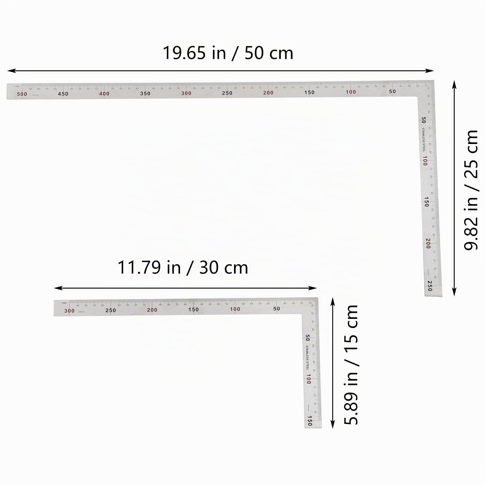 POPETPOP Règle Carrée En L En Acier Inoxydable 2 Pièces - Équerre Métallique Précise Pour Travail Du Bois Dessin Architecture Et Ingénierie - Outils Polyvalents Pour Professionnels Et Amateurs