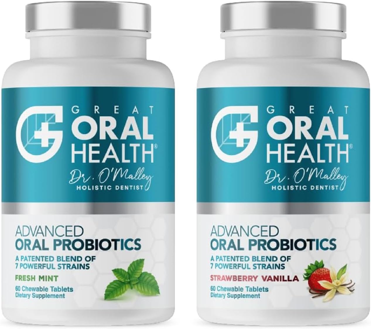Advanced Oral Probiotics for Mouth Bad Breath Treatment for Adults, Dentist Formulated BLIS K12 M18 Oral Health Probiotics for Teeth/Gums, Flavor Variation Pack: Mint, Strawberry Vanilla 60 Count Each