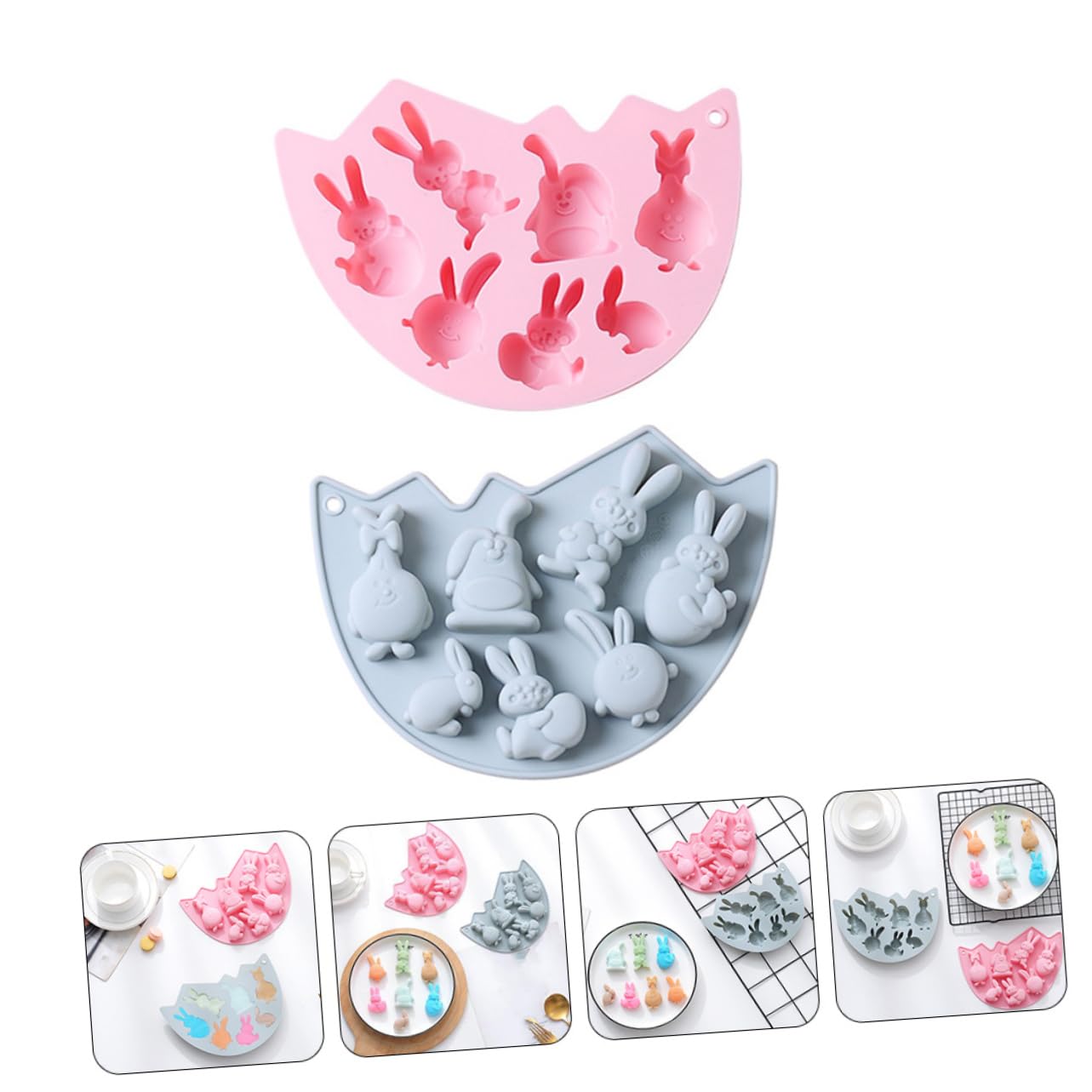 Amosfun 3 Ensembles Moule À Lapin Moule Pâques Paque Gommeux s À Crêpes D'halloween À Gâteau Sur Le Thème De Pâques En Silicone Pour La Maison 2 Pièces * 3