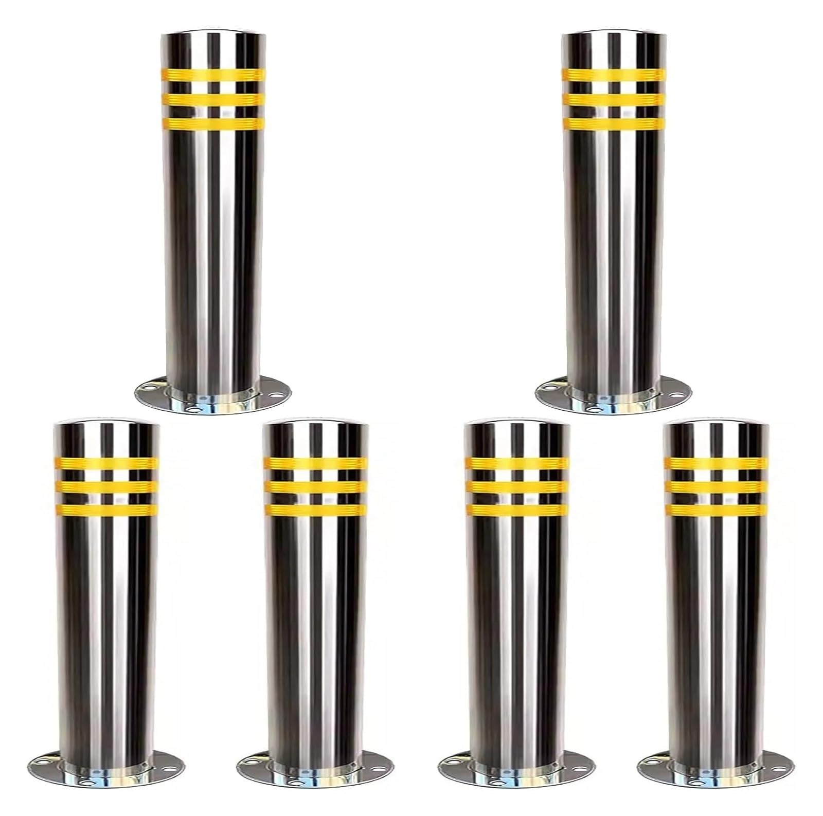 Traffic Delineator Post,Safety Warning Column, Stainless Steel Bollard Post with Reflective Strips Parking Blocker Barriers Safety Bollards for Lots Driveways Garage Pathway (Silver 6pcs H60cm/23.6in)