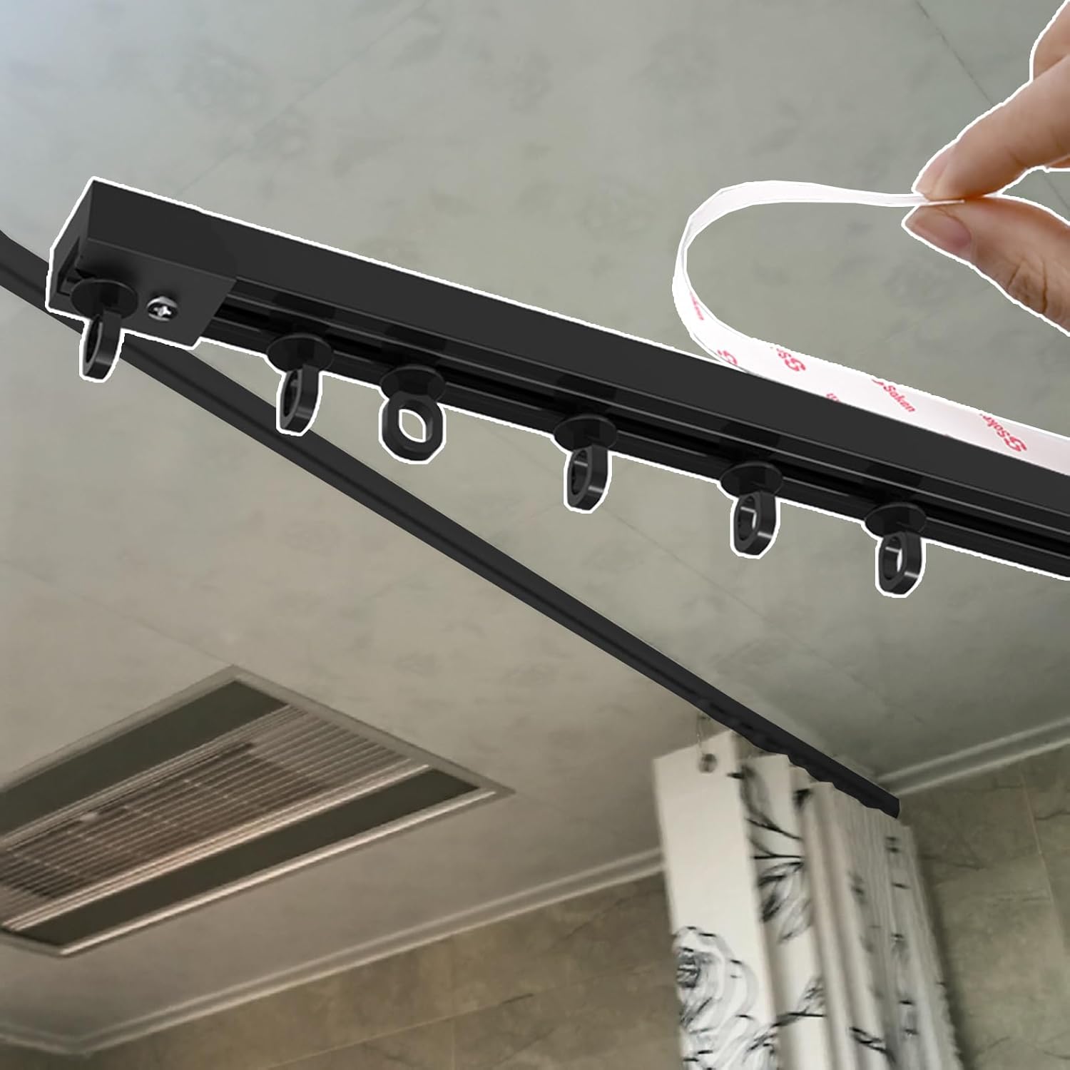 Self-Adhesive Sliding Curtain Track for Bathroom, Wall/Ceiling Mounted, No Damage, 1.3ft Curtain Rod Rieles para Cortinas, Easy Install, Durable, Space-Saving Solution