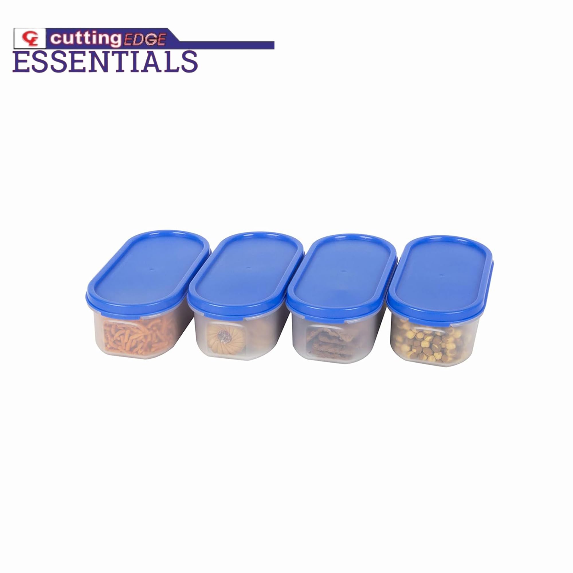 Cutting Edge Essentials Stackable BPA-Free Modular Design Air Tight Kitchen Storage Container Set with Plain Lids for Kitchen Organiser, Pulses, Aatta, Rice, Grains, (525ml, Peppy Blue) - Set of 4