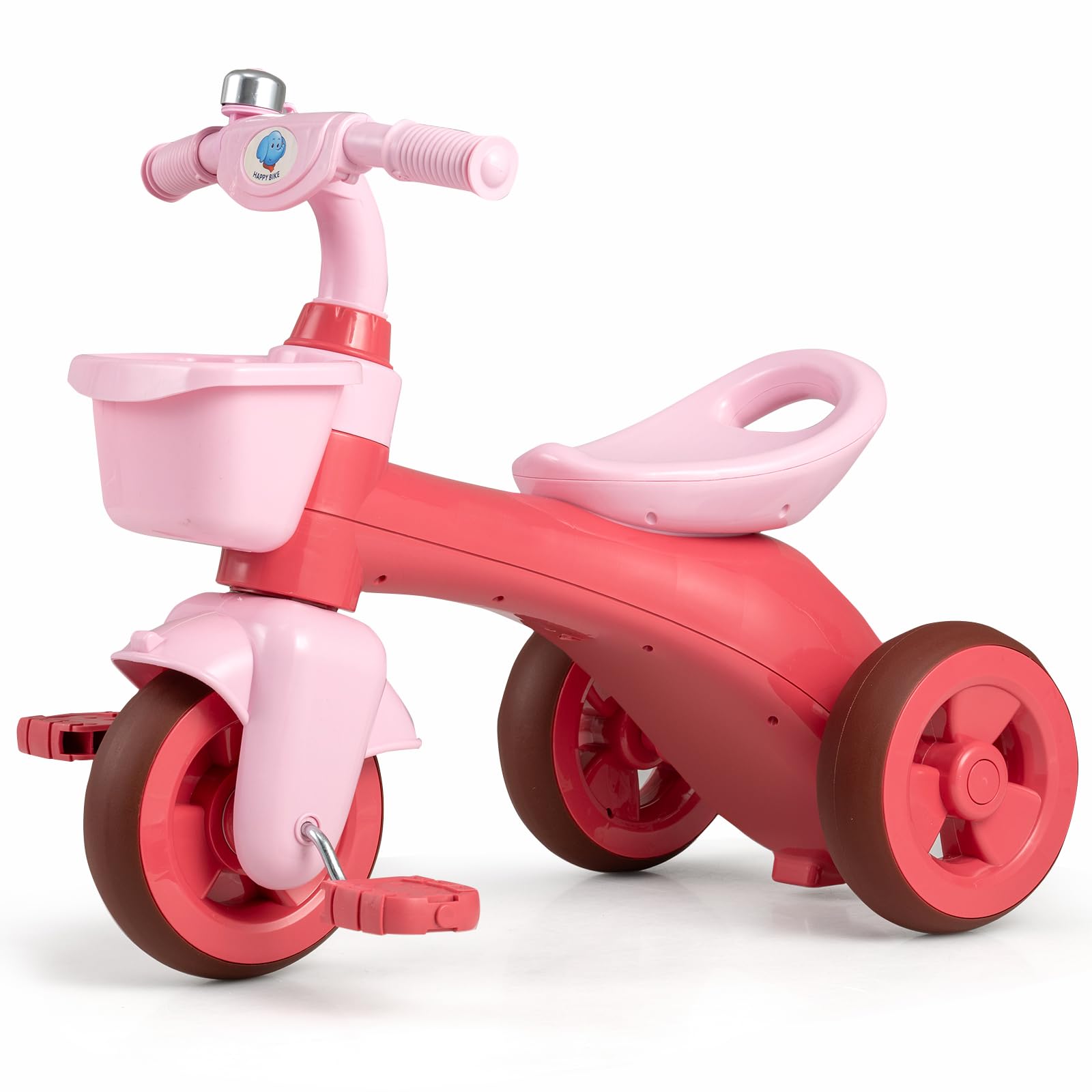 COSTWAY Tricycle Bébé Évolutif avec Sonnette et Guidon et Pédale, Vélo Enfant à 3 Roues en TPE avec 2 Paniers de Rangement, Draisienne pour Garçons Filles de 3-5 Ans, Charge 25kg (Rose)