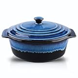 KOOV Ceramic Casserole Dish with Lid Oven Safe, 2 Quart Casserole Dishes, Covered Round Casseroles Dish Set, 9 inch Baking dish With Lid for Dinner, Deep Casseroles Cookware Set, Reactive Glaze