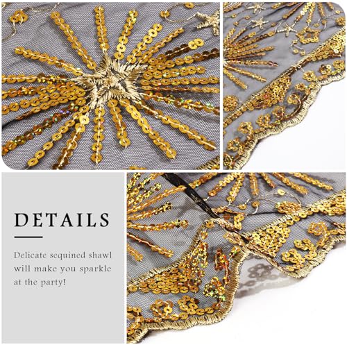 Ladiery Sequin Stars Moons Shawls and Wraps for Evening Dresses,Women sparkly Sheer Mesh Wedding Shawls for Evening Party4