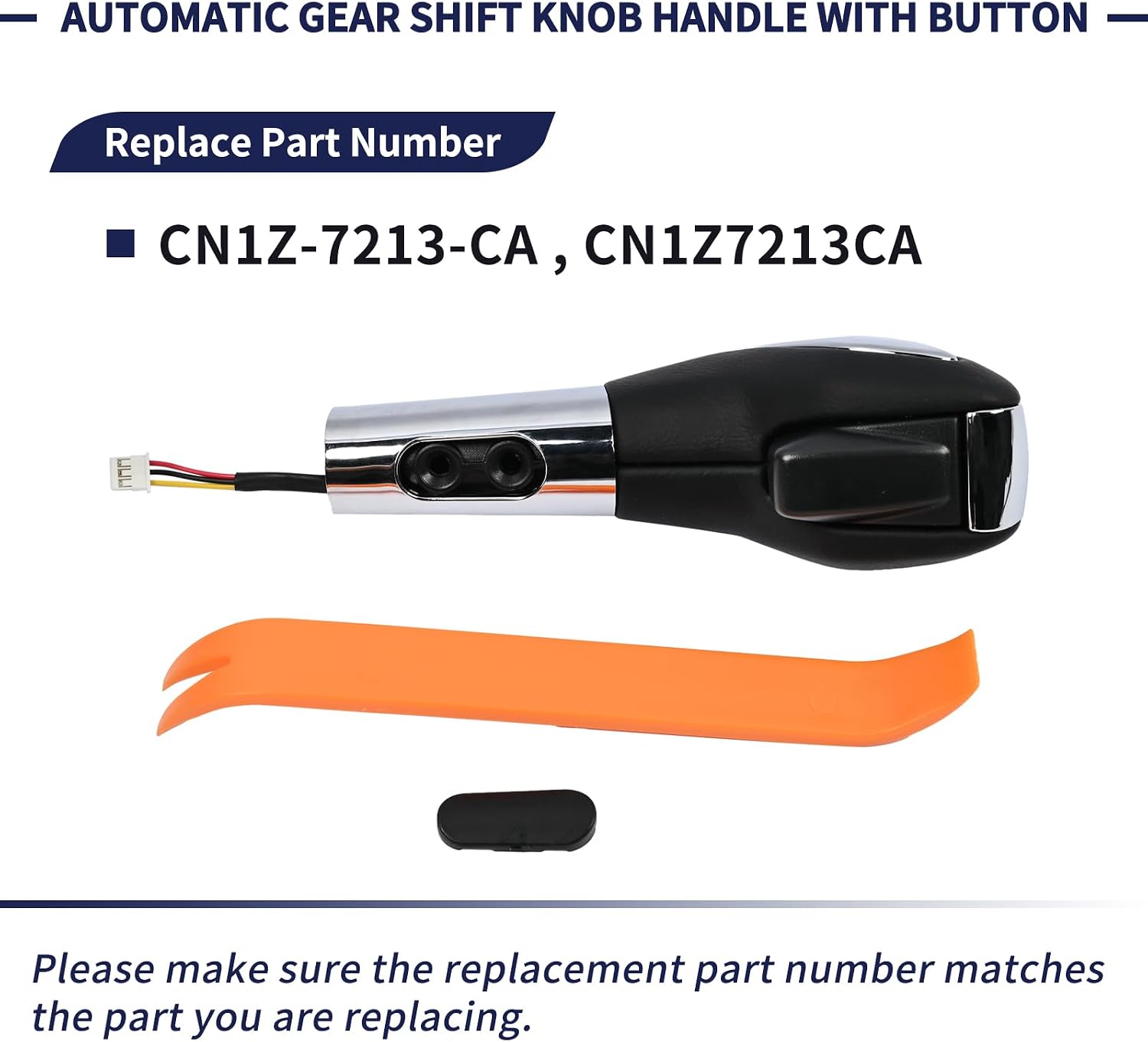 Automatic Gear Shift Knob Handle with Button CN1Z-7213-CA Compatible with Ford Fiesta 2014 2015 2016 2017 2018 2019, Gear Shift Knob Shifter Lever (Plating)