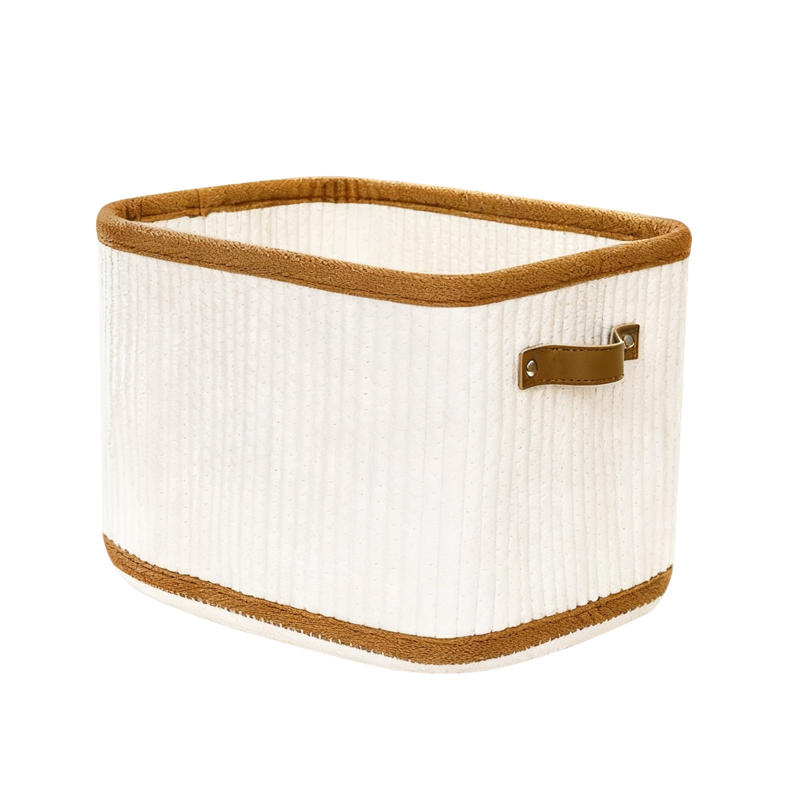 Teamkio Woven Storage Basket with Handles, 33x25x22cm Vertical Cotton Rope Basket for Shelves Book Toy Organizer, Sturdy Non-Deformable Storage Baskets for Toy, Bathroom, Living Room, White & Brown