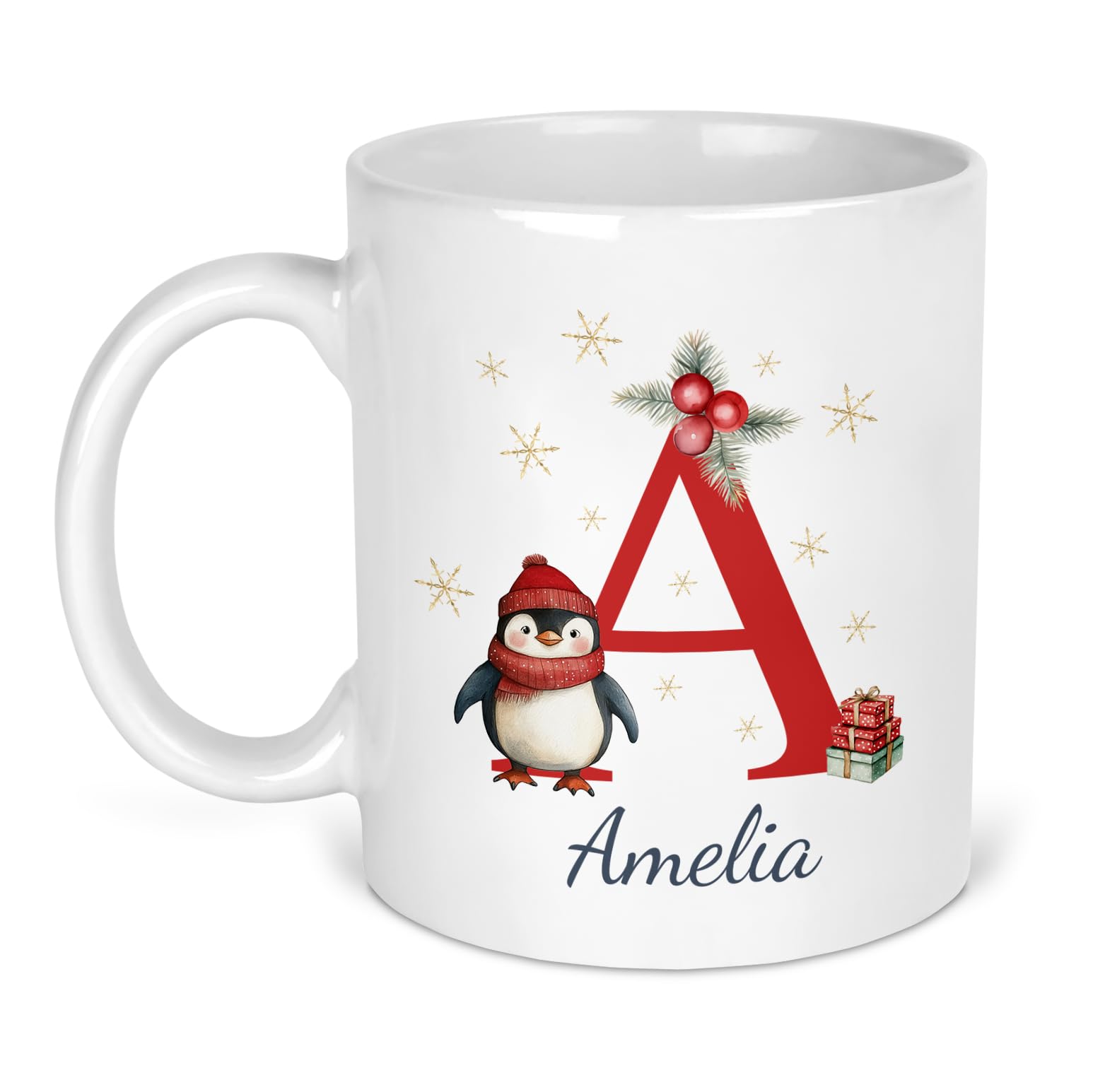Chicken Craft Personalised Christmas Mug with Custom Initial & Name - Festive Coffee & Hot Chocolate Mug for Xmas Eve Box, Secret Santa Present, Family, Friends, Kids, Mum & Dad (Penguin)