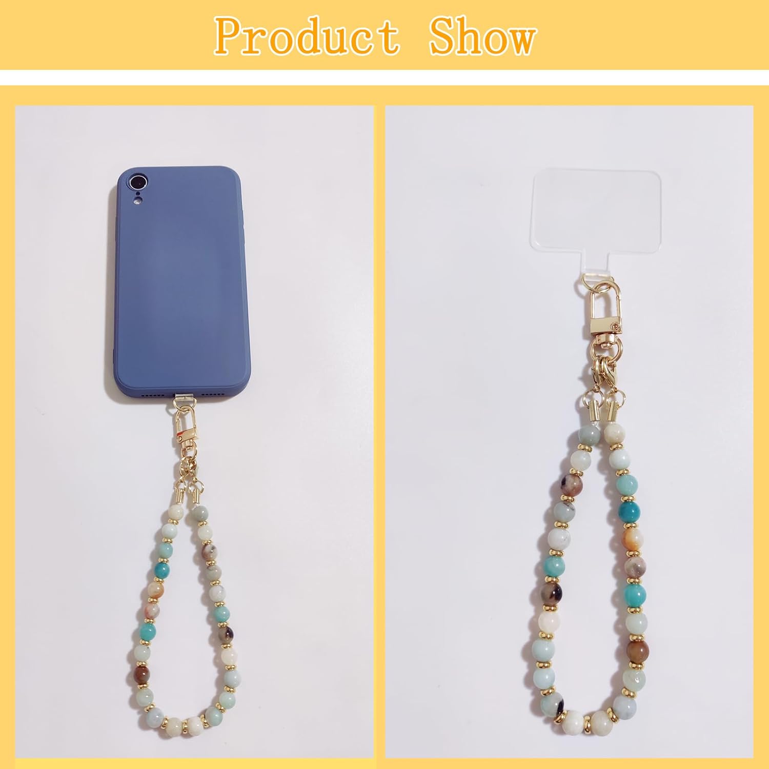 Beaded Phone Charm Strap Marble Phone Wrist Strap, Handmade Natural Gemstone Cellphone Lanyard with Tether Tab & Swivel Lobster Clasp Hands-Free Wristlet Bracelet Phone Chain Strap - Image 7