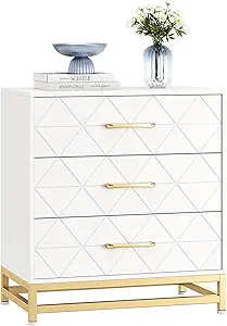 GarveeHome Wooden Dresser for Bedroom, Dressers & Chest of Drawers with 3 Drawer, Wood nightstand for Storage and Organization (White)