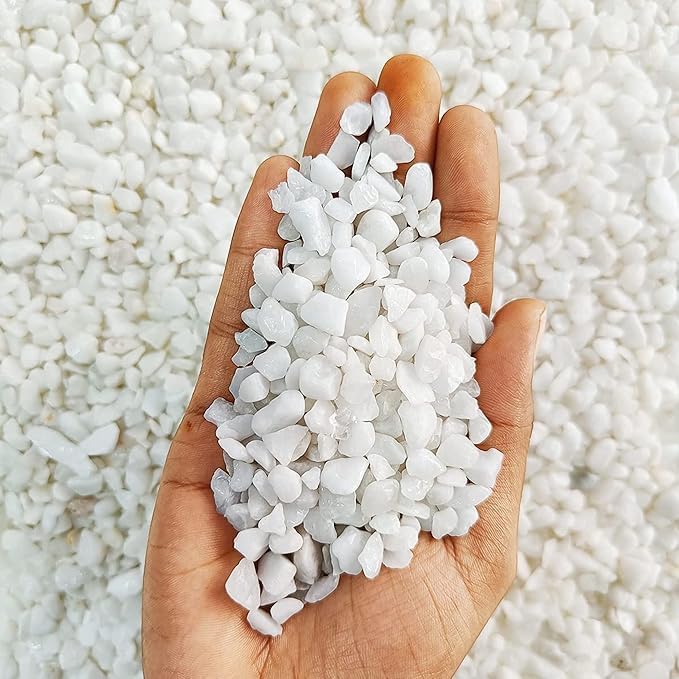 Image of BKD White Pebble Decorative Stones Marble Chips [3 Kg] for Aquarium Garden Indoor & Outdoor Decoration Pebble Stone White