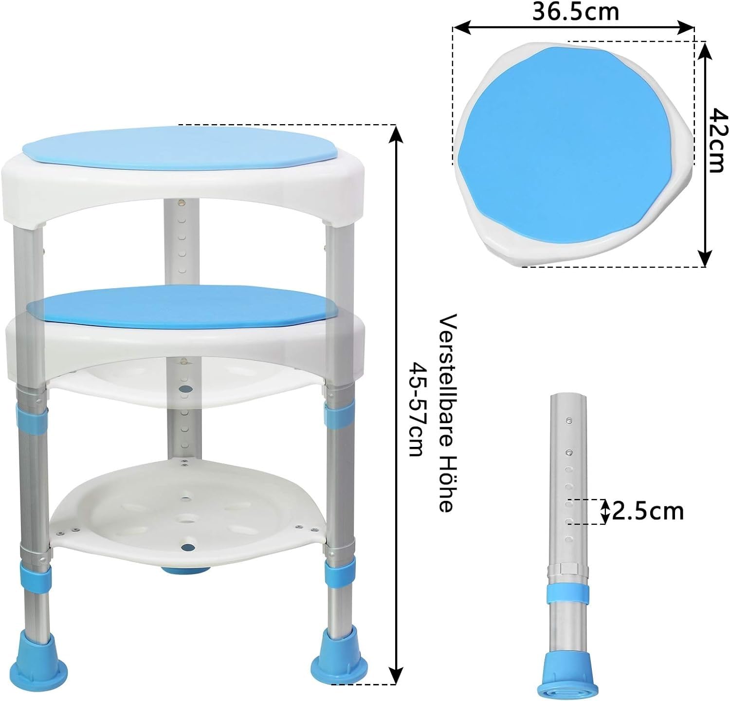 Silla De Ducha Taburete De Ducha Redondo Giratorio De 360 ​​° Asiento De Ducha Antideslizante Banco De Ducha Ajustable Altura Asiento De Banco De Baño Adecuado para Personas Mayores
