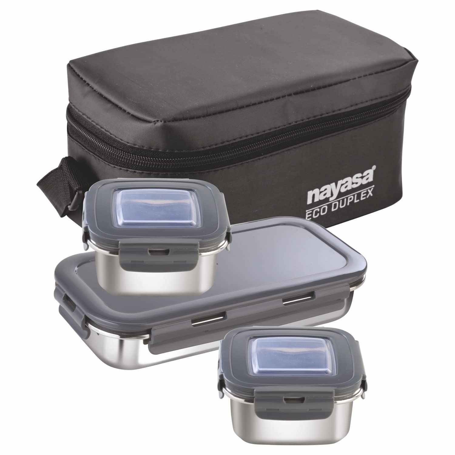 Nayasa Eco Duplex Lunch Box with Soft Insulated Bag with Steel Tiffins | 1 Oval Container | 2 Steel Container | Airtight & Leakproof Lids | Easy to Carry | Ideal for Office | Black (B0BBVY2K2W) Amazon Price History, Amazon Price Tracker