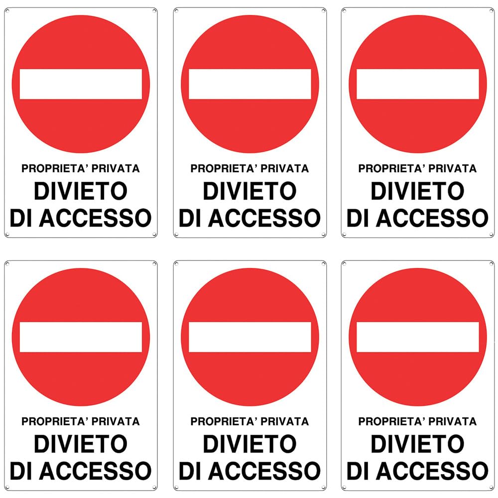 Paluplus 6 Cartelli Segnaletici Divieto di Accesso Proprietà Privata, Misura 20X30 cm, Pannello di Divieto in Alluminio per Aziende, Uffici, Magazzini, Condomini, Made Italy -903A