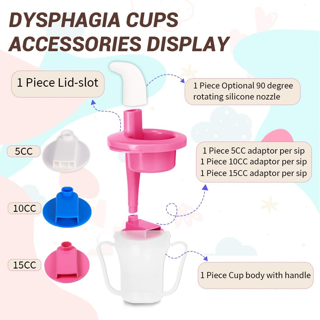 Dysphagia Regulating Drinking Cup for Elderly-Having Difficulty Swallowing,Dispenses 5 cc or 10 cc of Liquid Helps to Prevent Choking,Liquids Only (Pink, 2PCS)