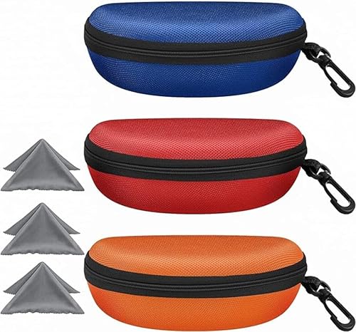 Paquete de 3 fundas de gafas de sol portátil con cremallera de viaje con paño de limpieza
