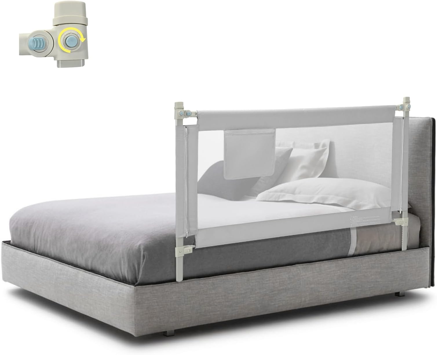 Einfeben Bettgitter 200x80cm - Höhenverstellbarer Rausfallschutz Für Kinderbetten, Klappbar, Grau