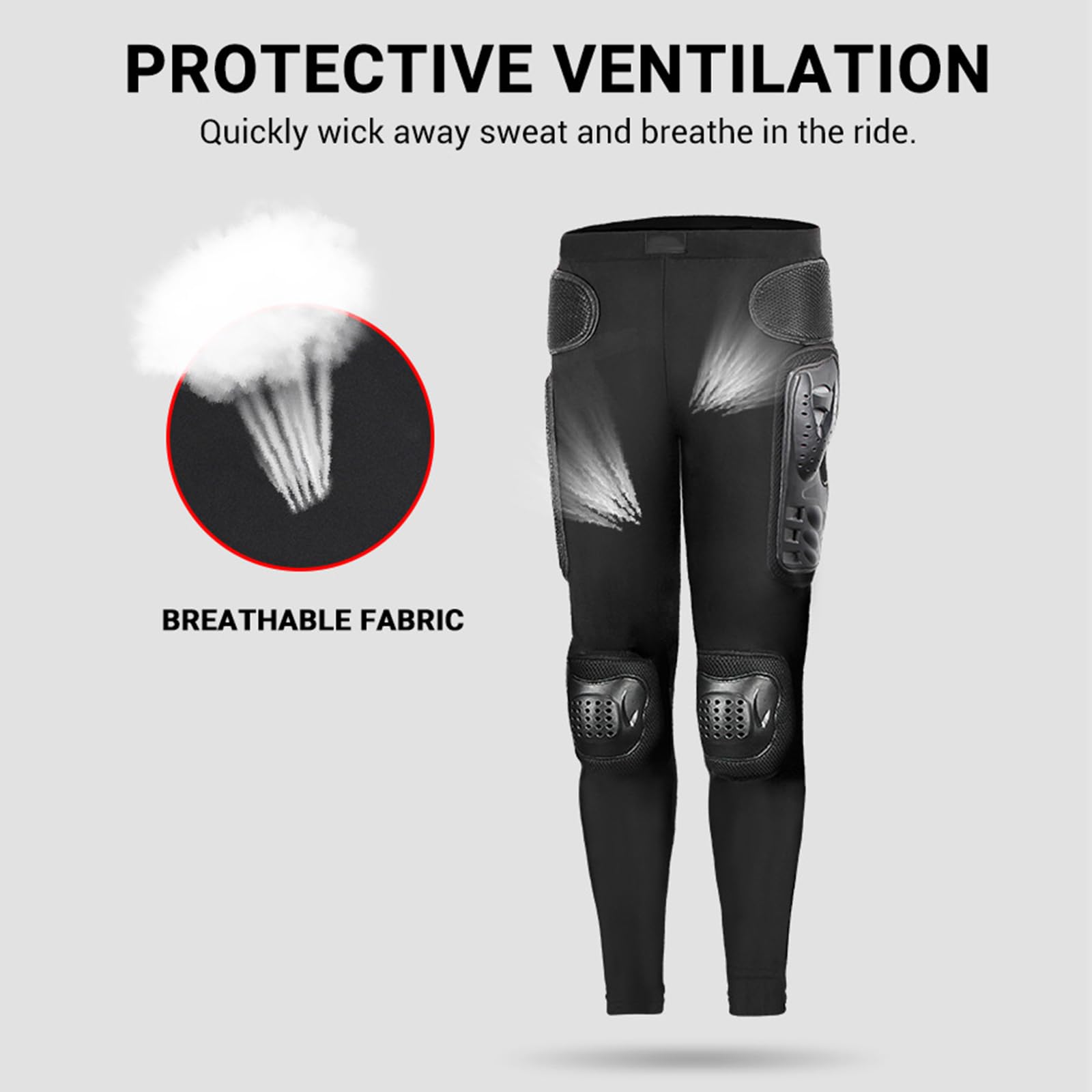 ARMAAN Pantalon de Moto pour Adulte et Jeune Protection antichute pour Moto Hanches Cuisses Genoux équipement de Protection pour Le Cyclisme Le VTT et Les Courses de Motocross en Plein air,Black-3XL