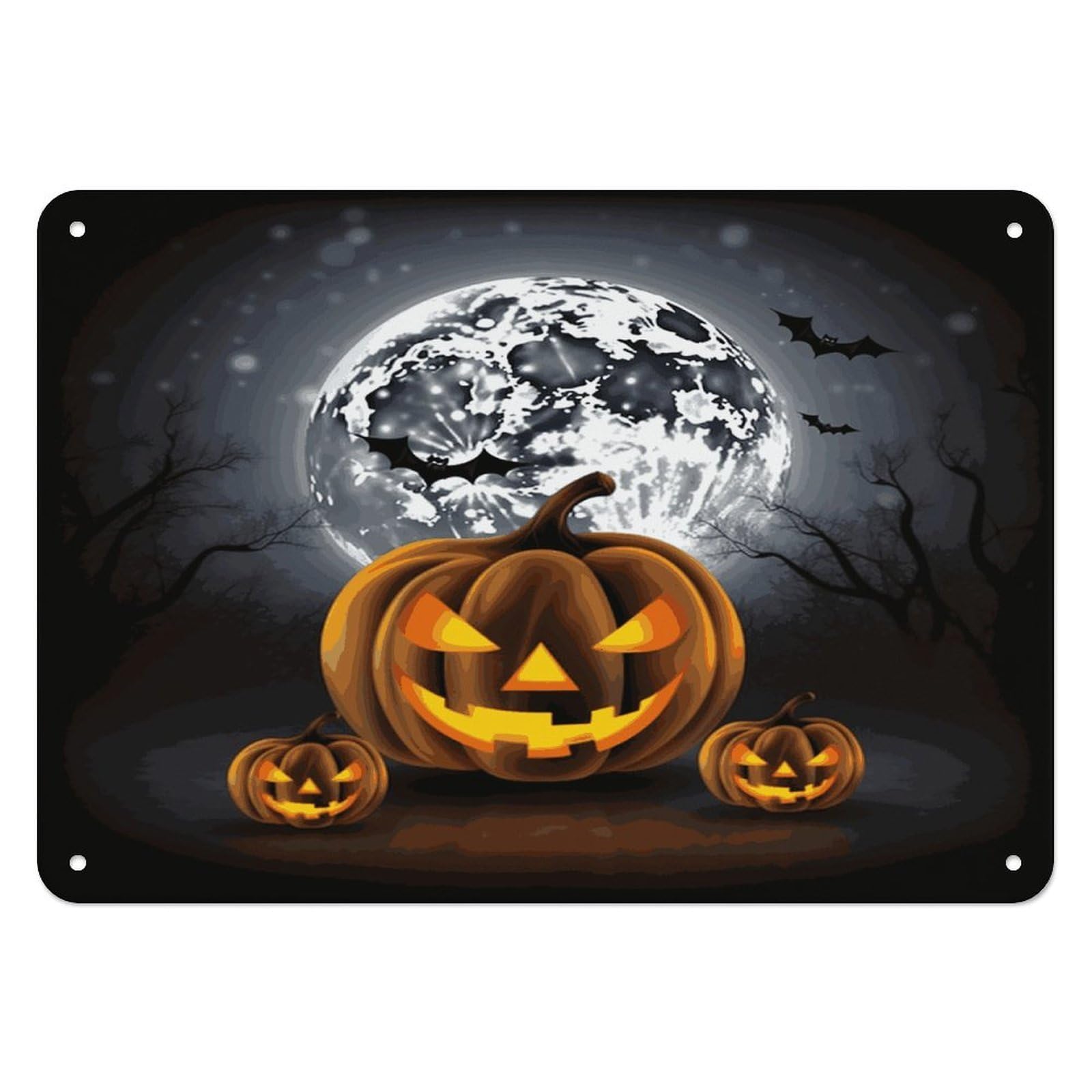 Btcowzrv Style Halloween Moon Bat Pumpkin Metal Sign, 5.5" X 7.9" Tin Wall Decor, Wall Art Plaques For Home Wedding Decor Room Living Room Decoration