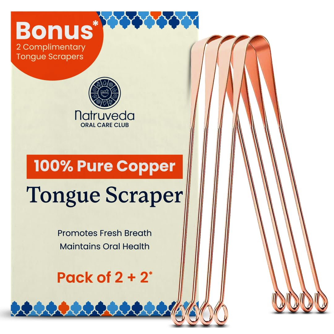 100% Pure Copper Tongue Scraper for Adults & Kids | USA-Based Seller | Reusable Tongue Scraper | Set of 4 | Metal Tongue Scraper | Tongue Cleaner | Tongue Cleaner for Fresher Breath