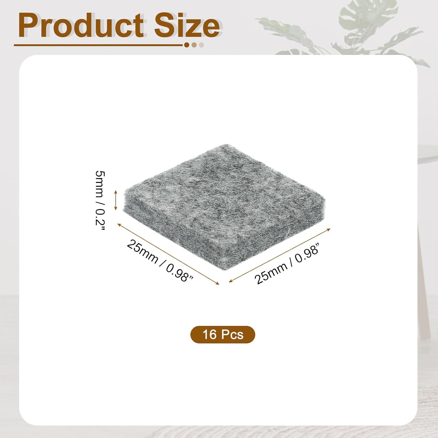 uxcell Felt Furniture Pads, 16Pcs 0.98" x 0.98" Adhesive Backed Felt Non-Slip Anti-Scratch Chair Leg Protectors for Protecting Hardwood Floor, Grey