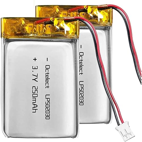 2PCS 3.7V Li-ion 502030 Battery 250mAh Lipo Battery Rechargeable Lithium Polymer ion Battery Pack with JST Connector