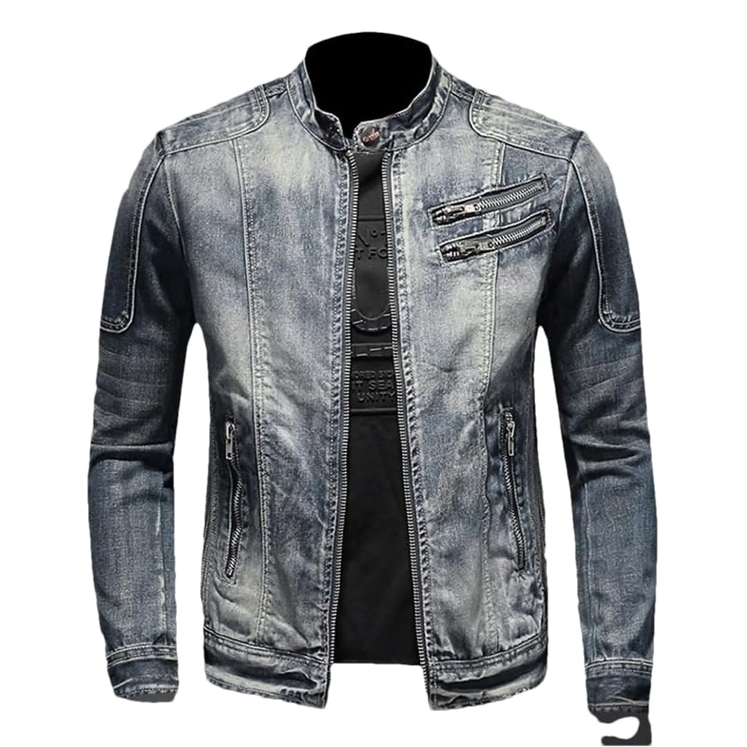 Męska kurtka dżinsowa vintage z zamkiem błyskawicznym Stand Up Slim Fit Outwear wiatrówka kurtka zimowa
