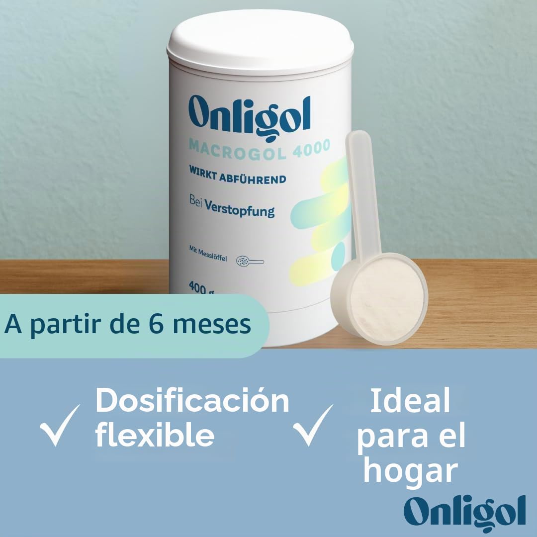 Onligol Macrogol 4000 - Ayuda suave y eficaz para el estreñimiento y el estreñimiento - con macrogol 4000 - sin aditivos ni azúcar, 400 g de polvo