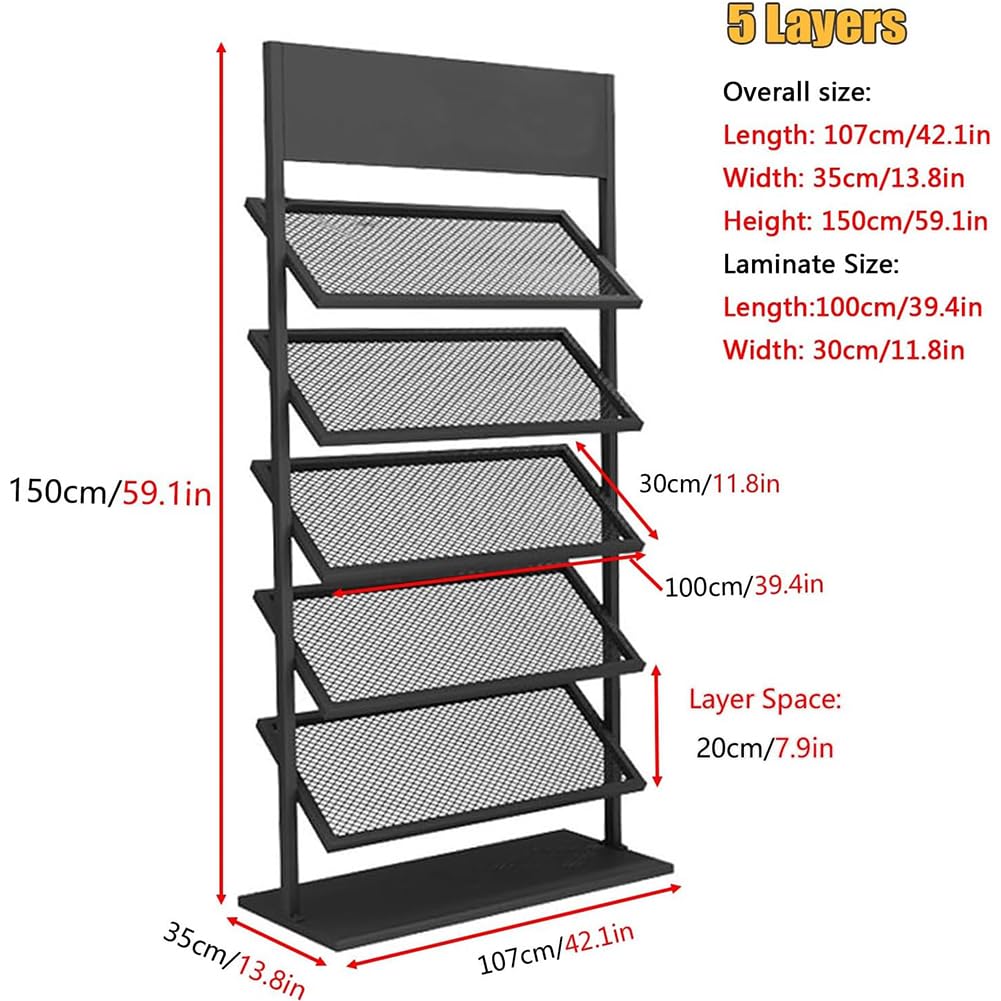 5-poziomowy metalowy stojak na płytki, idealny do sprzedaży detalicznej, o wysokości 107 cm. Rozwiązanie do przechowywania materiałów budowlanych, idealne na wystawy