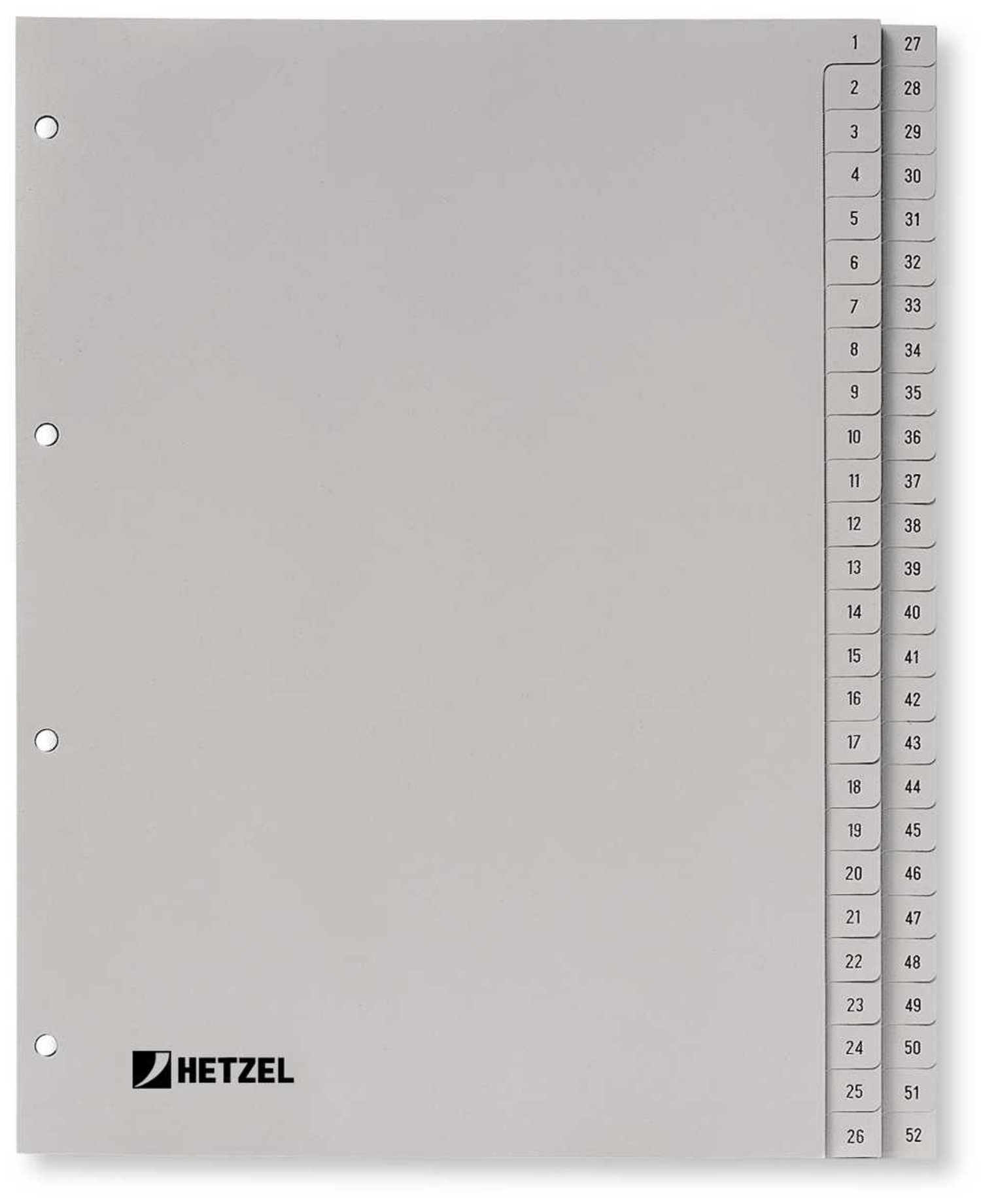 Hetzel 721308 Number Index A4 Numbers 1-52 Polypropylene Grey