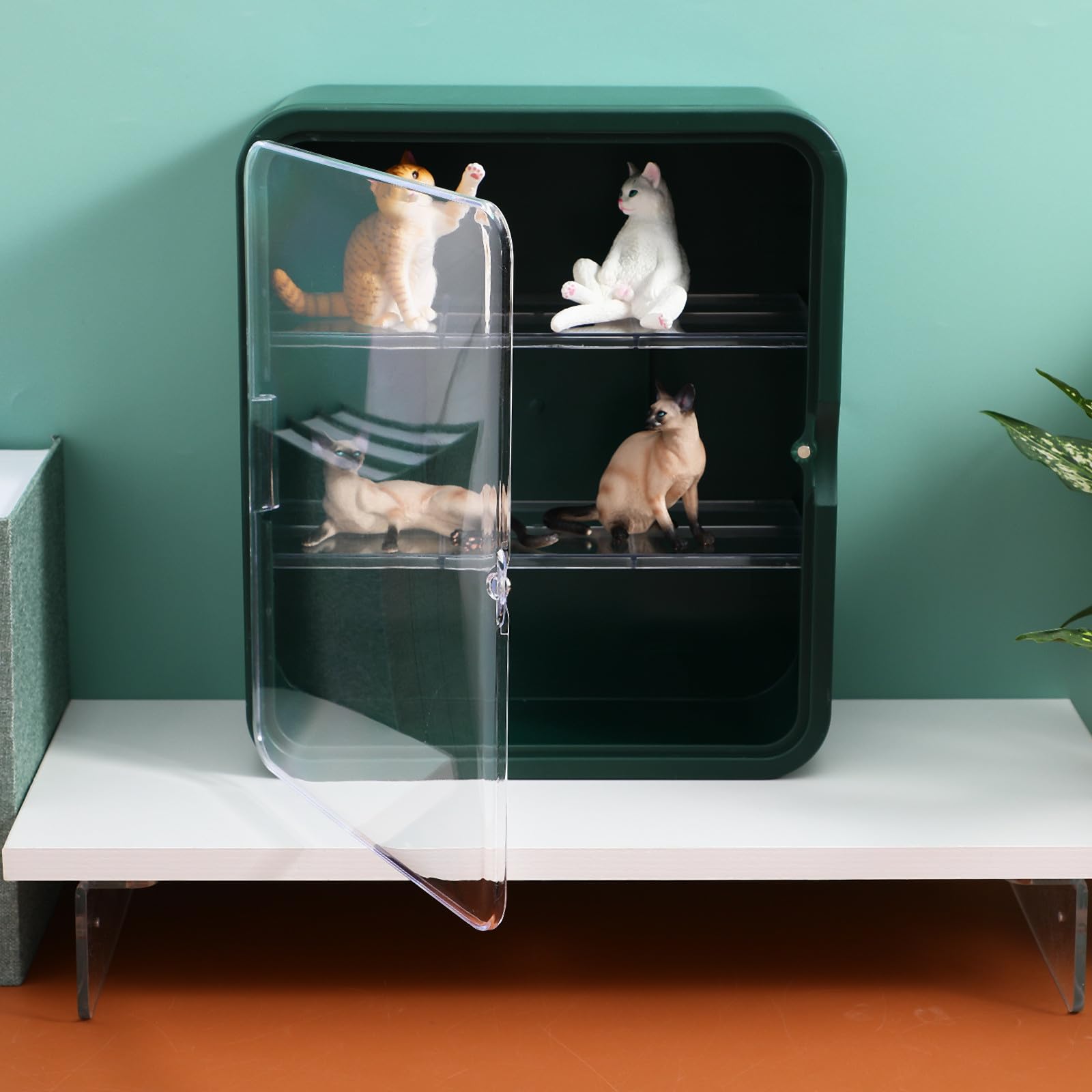 Vitrina para Figuras de Plástico Verde Estantes Ajustables