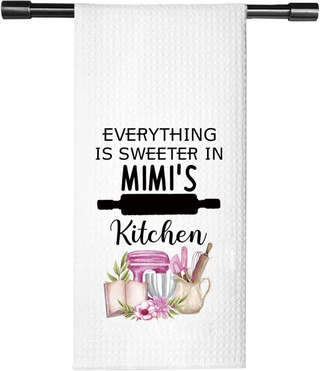 TSOTMO Mimi Gift Mimi Everything is Sweeter in Mimi’s Kitchen Grandma Kitchen Towel Dish Towel (Sweeter Mimi)