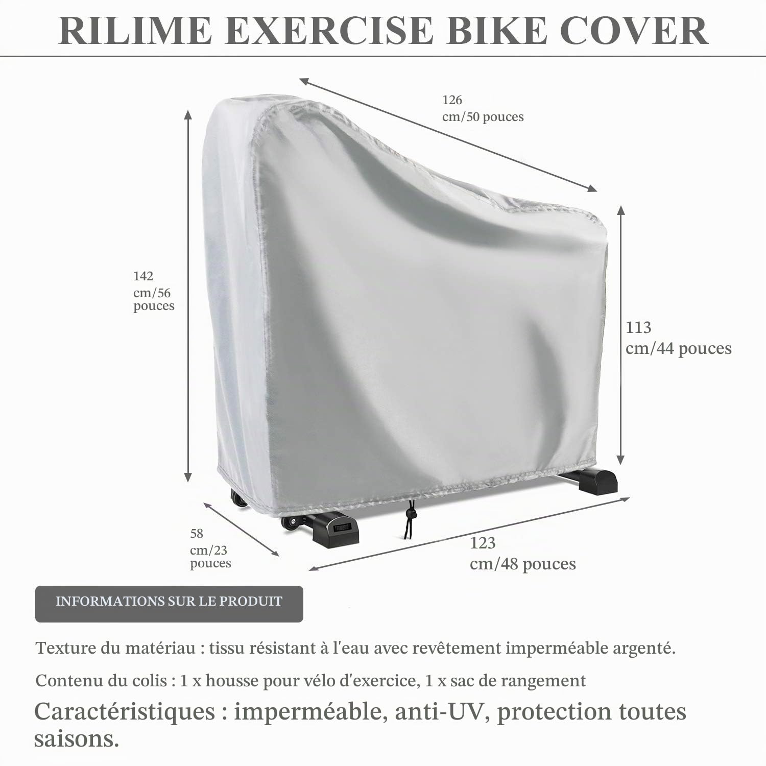 Housse de vélo d'exercice, 210D étanche pour vélo Stationnaire, Housse de Protection Anti-poussière pour vélo d'extérieur adaptée aux vélos verticaux…
